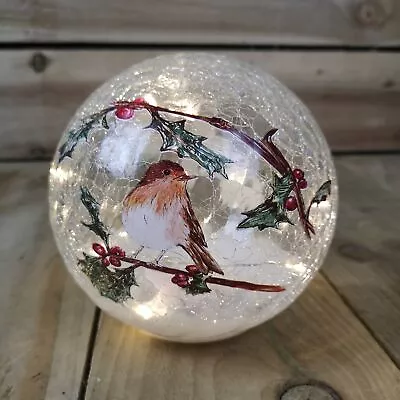 Buy Festive 15cm Battery Operated Indoor Christmas LED Lit Crackle Effect Robin Ball • 16.25£