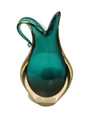 Buy 1970s  Murano  Sommerso Green Glass Vase/Ewer Attributed To Flavio Poli ~ Italy • 165£