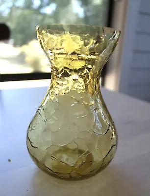 Buy Yellow Small Crackle Glass Bulb Vase Vintage Approx 5.5  Tall • 9.45£
