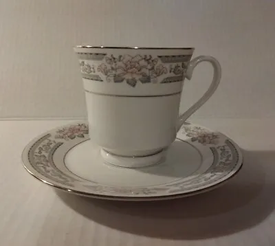 Buy Grace By Lynns China Footed Cup & Saucer Set Pink Roses Green Border • 19.18£