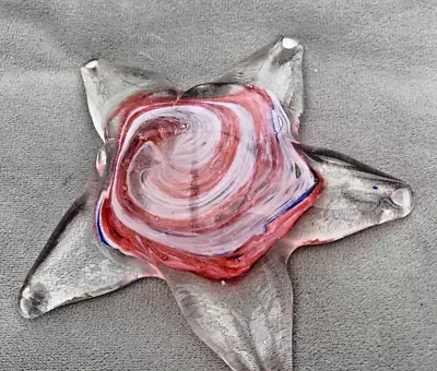 Buy Starfish Shaped  Red & White Swirl Murano Art Glass Paperweight • 7£
