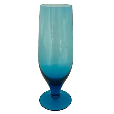 Buy Vintage Drinking Glass Bright Blue Short Stem Narrow Glassware Bar Vase Retro • 9.99£