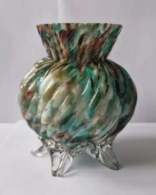 Buy Antique Bohemian Spatter Glass Wrythen Ribbed Footed  Vase 11 Cm  • 14£
