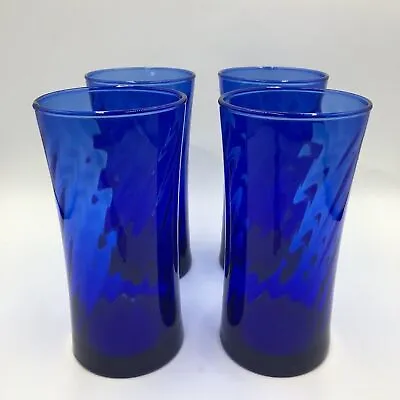 Buy Cobalt Blue Glass Set Of 4 Drinking Glasses Tumblers Swirl Design Drinkware • 47.48£