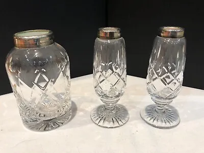 Buy Three Cut Glass Vases With Silver Plated Metal Rims -  • 16.31£