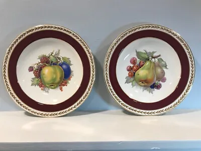 Buy Crown Ducal Ware England Fruit Red Gold Plates Set Of 2 • 9.44£