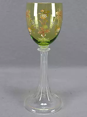 Buy Antique Bohemian Hand Enameled Orange Floral & Gold Green Hock Wine Glass • 143.86£