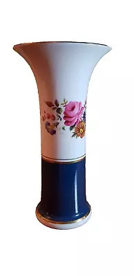 Buy Vintage Caverswall Fine Bone China Floral  Peacock Blue  Painted Trumpet Vase • 8.95£