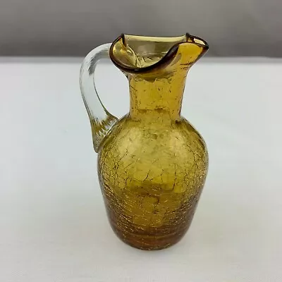 Buy Crackle Glass Pitcher Amber - Applied Clear Handle Vintage  • 12.36£