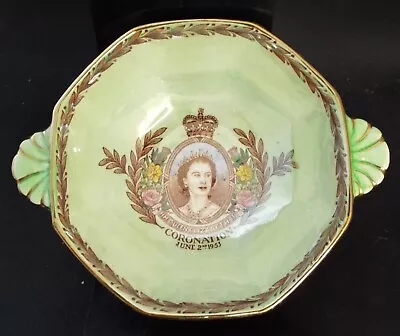 Buy Maling Green Lustreware Octagonal Bowl - 1953 Coronation Queen Elizabeth • 35.99£