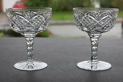 Buy Pair Of Cut Crystal Champagne Coupes Saucers Hexagonal Facet Cut Stem C1930s #3 • 50£