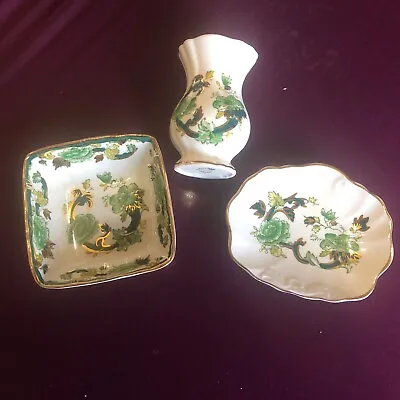 Buy Vintage MASON'S IRONSTONE Green CHARTREUSE Trio 1 Vase , 2 Trinket Dishes (r) • 15£