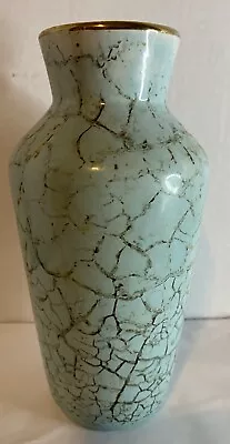 Buy West Germany 606 20 Crackled Vase Mid Century No Makers Mark MCM Light Blue Gold • 23.02£