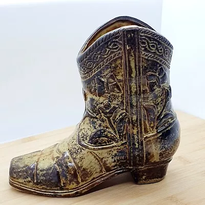 Buy Pottery Ceramic Cowboy Boot Ornament Vase Brown Flower & Butterfly Design • 14.99£