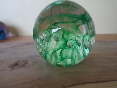 Buy Vintage Langham Glass Green Swirls Paperweight Signed By Paul Miller • 10£