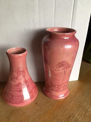 Buy Antique Staffordshire H.J. Wood Pink Tree Scene Lustreware Vase X 2 • 17.50£
