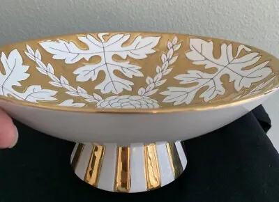 Buy Rossini Ceramic White Gold Oak Leaves Bowl Compote Bitossi ? Style Made In Italy • 38.35£