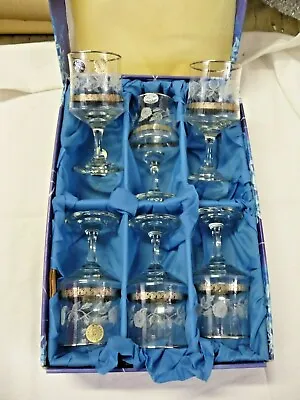 Buy Vintage Bohemia 24% PbO Lead Crystal Glasses Set 6 Goblet Made In Czechoslovakia • 37.79£