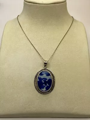 Buy Vintage Delft Blue Pottery 925 Sterling Silver Pendant Necklace,-10.7 Grams • 22.99£
