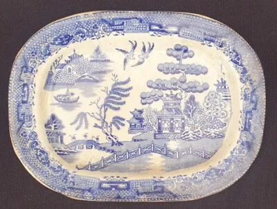 Buy An Early 19thC Small Stoneware Serving Dish Blue Willow Pattern • 10£