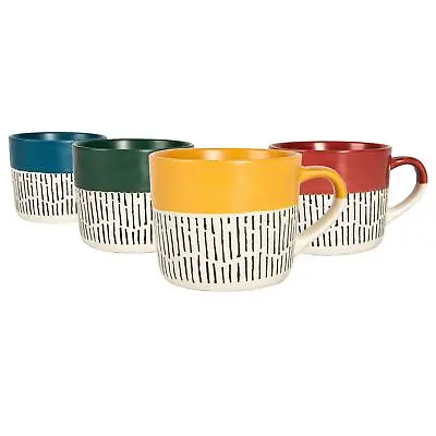 Buy 4pc Multicolour 450ml Dipped Dash Stoneware Coffee Mug Set Ceramic Tea Cups • 16£