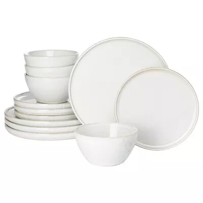 Buy White 12 Piece Dinner Set Stoneware Reactive Glaze Plates Bowl Set Service For 4 • 64.99£