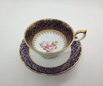 Buy Aynsley Bone China Cobalt Blue Cup And Saucer With Gold Flowers England Vintage • 25.46£
