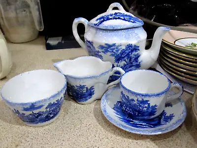 Buy VINTAGE, RIDGWAY.TEAPOT BLUE WHITE WILLOW PATTERN  TEA FOR  One SET • 9.99£