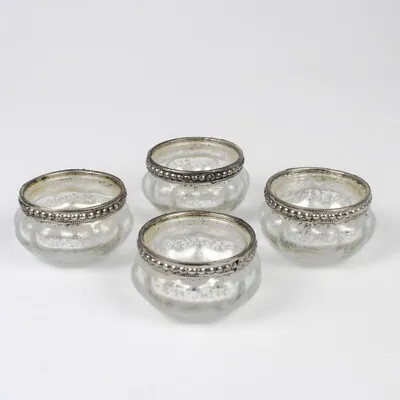 Buy 4Pc Silver T-Light Ribbed Metal Rim Vintage Glass Tealight Candle Holder Wedding • 15.95£