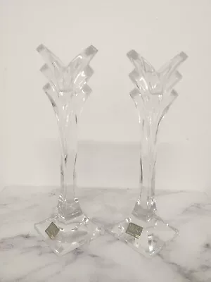 Buy Vintage Pair Mikasa Clear Glass Crystal Column Tulip Candle Holders (H12) • 19.99£