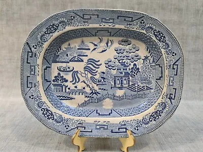 Buy Antique Blue & White Transfer Ware Willow Pattern Platter • 19.99£
