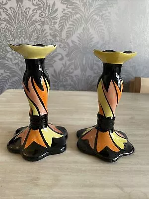 Buy Two Lorna Bailey Candlesticks Chetwynd Old Ellgreave Pottery Orange Yellow • 49.99£