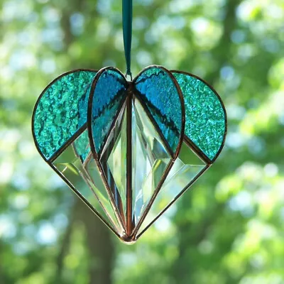 Buy 3D Heart Stained Glass Ornaments Suncatcher Multi-Sided Acrylic Heart Pendant • 5.18£