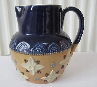 Buy Antique Royal Doulton Stoneware Jug Appliqué Raised Flowers Cobalt  Blue Glaze • 45£