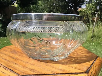 Buy Antique Crystal Cut Glass Fruit Salad Trifle Serving Bowl With Silver Plated Rim • 17£