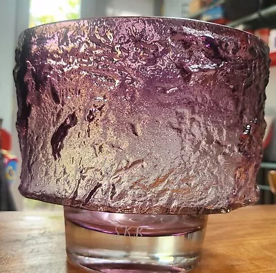 Buy Large 70's Finnish Art Glass Oy Kumela Ice-texture Bowl Signed Kai Blomquist  • 135£