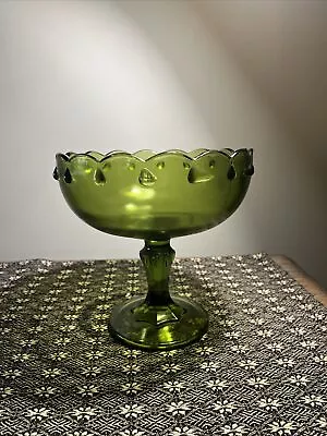 Buy Vintage Indiana Glass  Company Avocado Green Pedestal Teardrop Fruit Bowl 8” • 14.47£