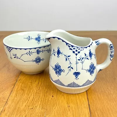 Buy Vintage Furnivals / Mason’s Blue Denmark Milk Jug Creamer & Sugar Bowl Set #2 • 12.50£