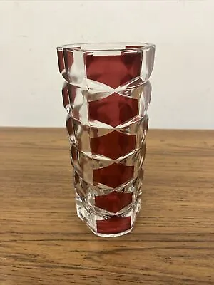 Buy Vintage Chunky French Cranberry Facetted Vase / Glass • 8.50£