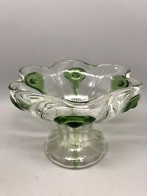 Buy Vintage Art Nouveau Stuart & Sons Green Peacock Eye & Trailed Glass Bowl C.1905 • 325£