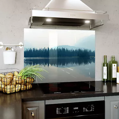 Buy Glass Backsplash Kitchen Cooker Panel Tile ANY SIZE Lake Mountain Forest 0489 • 79.99£