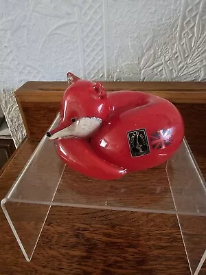 Buy Langham Paul Miller Signed Art Glass Fox At Rest Paperweight Figure W/ Stickers • 45£