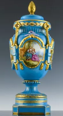Buy Amazng Large Antique Sevres French Porcelain Celeste Bleu Enamel Lidded Urn Vase • 336.54£