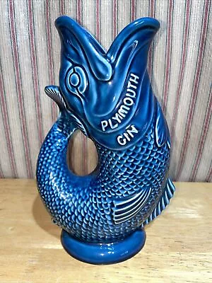 Buy VTG Dartmouth Pottery Devon England Blue Gluggle Jug Fish Pitcher Vase 9 1/2” • 27.51£