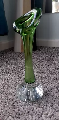 Buy Vintage Hand Blown Green Glass Bud Vase (Full Description Below) • 4.99£