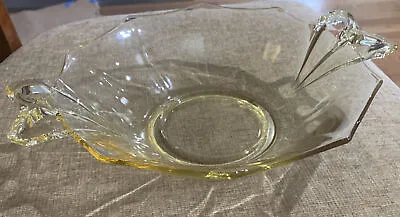 Buy Vintage Fostoria Glass Topaz Yellow Fairfax 8 1/2” Round Bow Handled Bowl • 7.66£