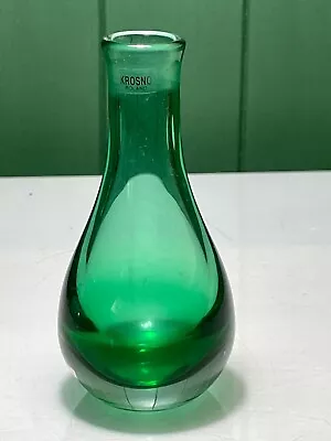 Buy Vintage Krosno Clear Green Bottle Shape Art Glass Posy Bud Vase • 9.99£