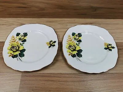 Buy 2 X Vintage QUEEN ANNE Fine Bone China 6  Yellow Roses Side / Tea Plates • 7.99£