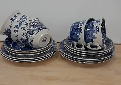 Buy Burleigh Ware Willow Pattern Trios 5 Teacups, 6 Saucers, 6 Side Plates, Gilded • 25£