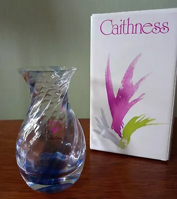 Buy Vintage Caithness Glass Vase - Pink & Blue Ridged Glass With Original Box • 3.50£